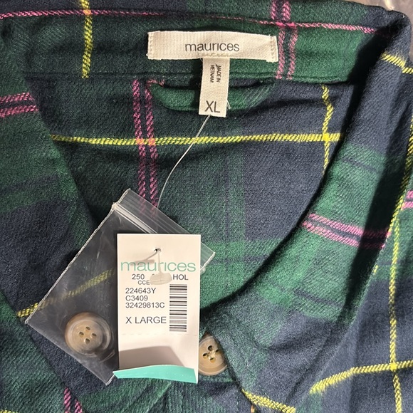New Maurice’s cabin plaid boyfriend tunic flannel shirt women’s XL 16 18 - Picture 4 of 6
